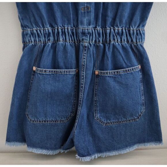 We The Free OB1417588 Women's Sz S Blue Denim Work Hard Play Harder Romper - Picture 4 of 10